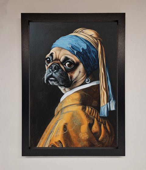 The Pug With The Pearl Earring Framed Print