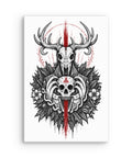 Gothic Forest Totem 12 by 18 inch thin canvas showing complete black deer and human skull artwork with red accents – product view 1