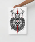 Gothic Forest Totem 12 by 18 inch thin canvas showing complete black deer and human skull artwork with red accents – product view 2