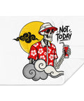 White 30 × 40 inch throw blanket with original tropical skeleton Not Today artwork centred on the front – mockup 3 – ZIPZAPPA