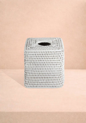 Rattan Tissue Box Cover - White