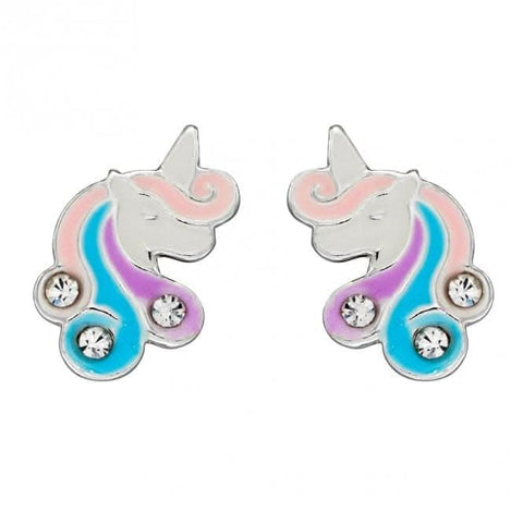 Einhorn-Ohrstecker mit Emaille und Zirkonia A2072C