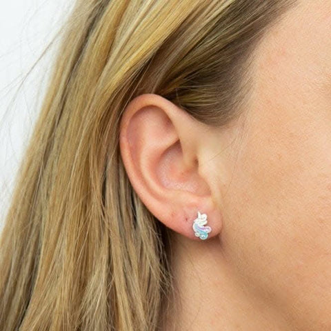 Einhorn-Ohrstecker mit Emaille und Zirkonia A2072C