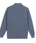 Pear Guitar garment-dyed quarter-zip sweatshirt in Blue Jean – plain back – view 4