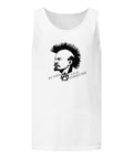 Punks Live Forever garment-dyed tank in White, front with mohawk portrait and punk lettering – view 2