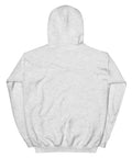 Ash unisex fleece hoodie, flat back view with no print.