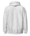 Ash unisex fleece hoodie, plain back view.