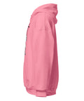 Azalea unisex fleece hoodie with black ink-cutout cross-bearing warrior front artwork, left-side view.