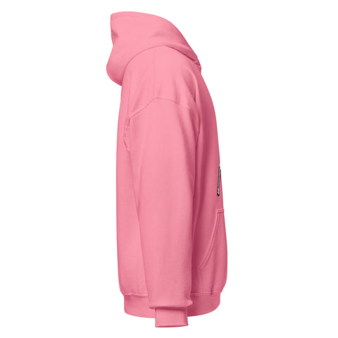 Azalea unisex fleece hoodie with black ink-cutout cross-bearing warrior front artwork, right-side view.
