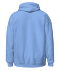 Carolina Blue unisex fleece hoodie, plain back view.