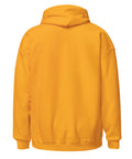 Gold unisex fleece hoodie, plain back view.