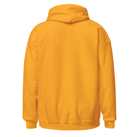 Gold unisex fleece hoodie, plain back view.