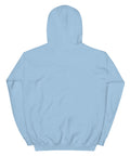 Light Blue unisex fleece hoodie, flat back view with no print.