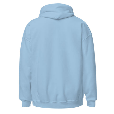 Light Blue unisex fleece hoodie, plain back view.
