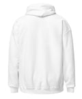 White unisex fleece hoodie, plain back view.