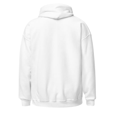 White unisex fleece hoodie, plain back view.