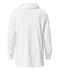 50+ Club white cotton hooded long sleeve tee – plain back, view 2