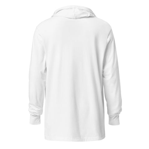 50+ Club white cotton hooded long sleeve tee – plain back, view 2