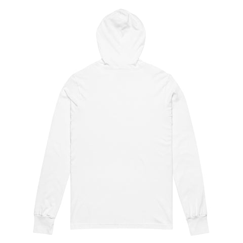 50+ Club white cotton hooded long sleeve tee – plain back, view 6