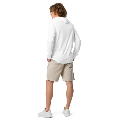 50+ Club white cotton hooded long sleeve tee – plain back, view 8