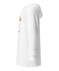 50+ Club white cotton hooded long sleeve tee – left side with plain sleeve, view 3