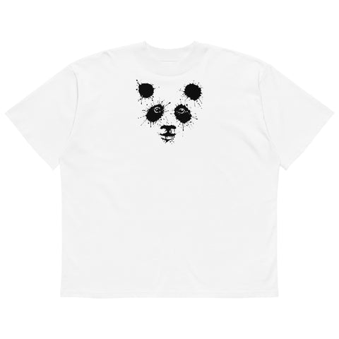 Ink-Splatter Panda white organic oversized high-neck tee – front panda graphic, photo 9