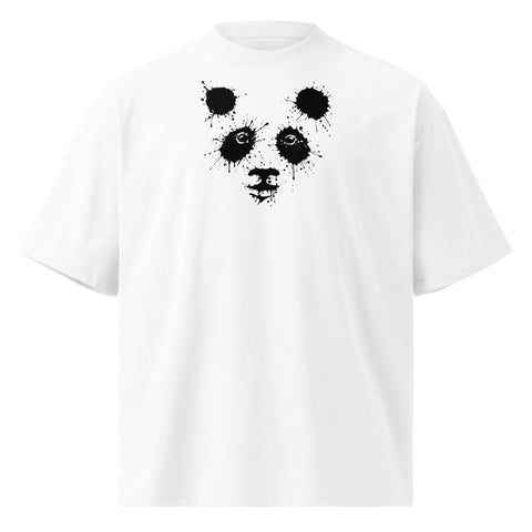 Ink-Splatter Panda white organic oversized high-neck tee – front panda graphic, photo 1