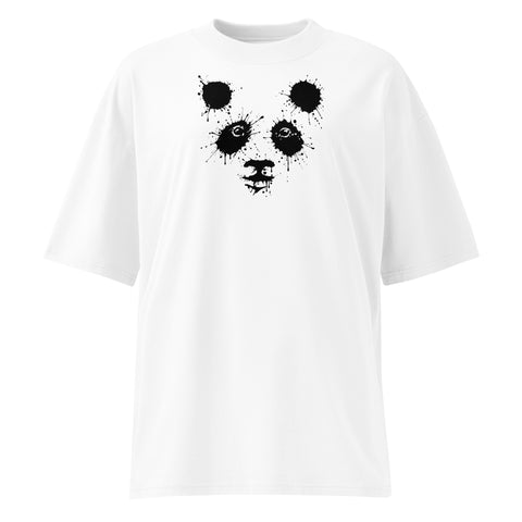 Ink-Splatter Panda white organic oversized high-neck tee – front panda graphic, photo 5
