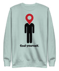 Find Yourself premium crewneck sweatshirt in agave – complete front graphic, red map-pin and black figure design