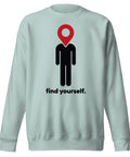Find Yourself premium crewneck sweatshirt in agave – complete front graphic, red map-pin and black figure design