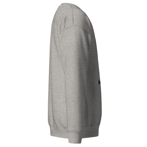 Find Yourself premium crewneck sweatshirt in carbon grey – right side, red map-pin and black figure design