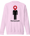Find Yourself premium crewneck sweatshirt in lavender – complete front graphic, red map-pin and black figure design