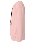 Find Yourself premium crewneck sweatshirt in light pink – left side, red map-pin and black figure design