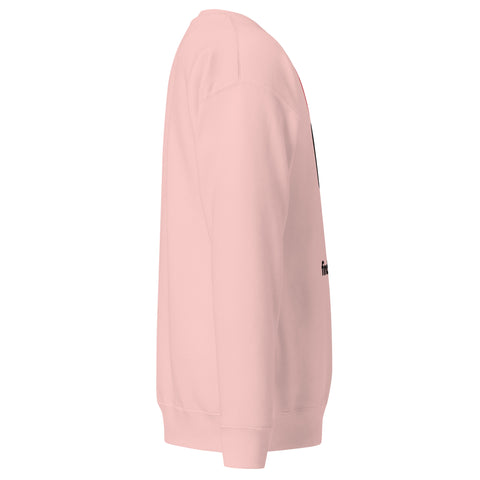 Find Yourself premium crewneck sweatshirt in light pink – right side, red map-pin and black figure design