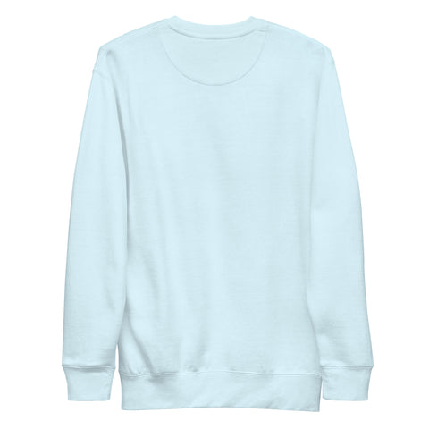 Find Yourself premium crewneck sweatshirt in sky blue – plain back, red map-pin and black figure design