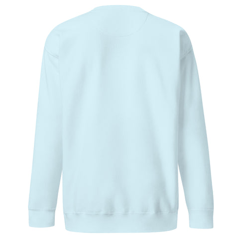 Find Yourself premium crewneck sweatshirt in sky blue – plain back, red map-pin and black figure design