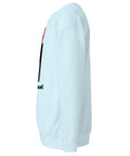 Find Yourself premium crewneck sweatshirt in sky blue – left side, red map-pin and black figure design