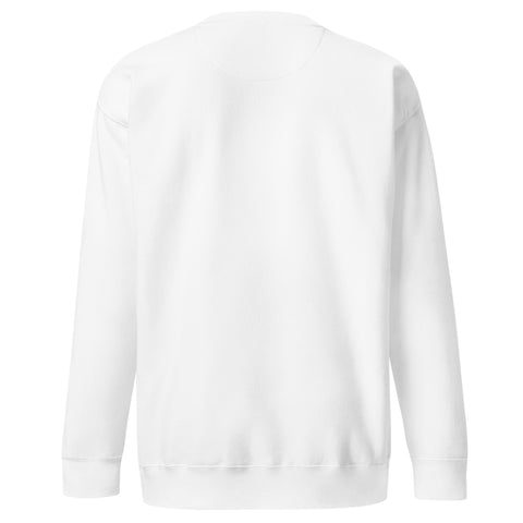 Find Yourself premium crewneck sweatshirt in white – plain back, red map-pin and black figure design
