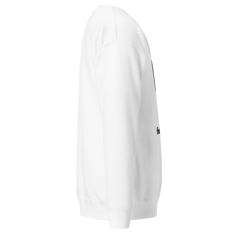Find Yourself premium crewneck sweatshirt in white – right side, red map-pin and black figure design