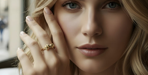 Bague Ameya à nœud torsadé, argent plaqué or 18 carats, design croissant ajustable
