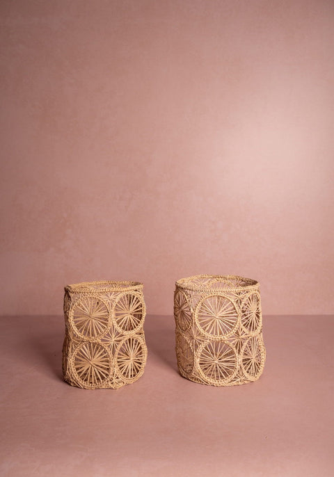Atlántico Woven Hurricane Vase, Natural - Set of 2