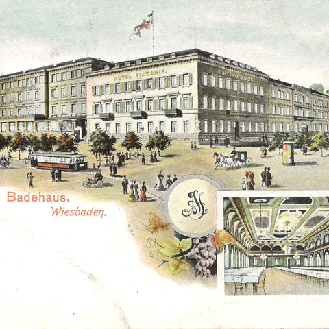 Victoria Hotel and Badehaus, Wiesbaden, Germany Postcard