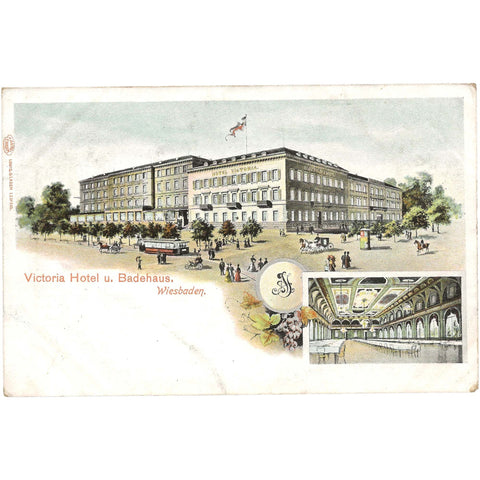 Victoria Hotel and Badehaus, Wiesbaden, Germany Postcard