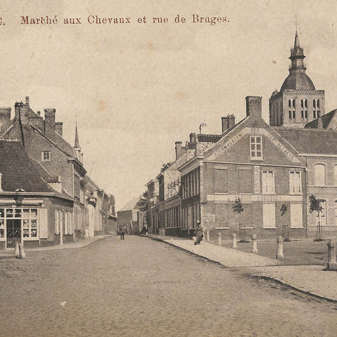 View of Horse Market and Bruges Street, Poperinghe, Belgium Postcard