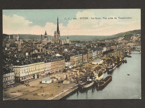 View of the Quays from the Transbordeur, Rouen, France Postcard Vintage