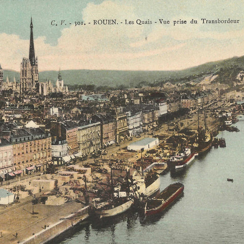 View of the Quays from the Transbordeur, Rouen, France Postcard Vintage