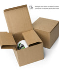 Packaging example: The 11 oz Dinosaur Motivation ceramic mug with orange interior and handle in an open cardboard shipping box. Actual packaging may vary by delivery location.