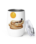 Toast in the Sun white wine tumbler with a complete sunbather, toast stack and orange sun collage