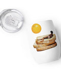Toast in the Sun white wine tumbler with a complete sunbather, toast stack and orange sun collage