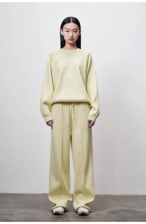 "Winter Morning Sunshine" French Lazy Style Wool Blend Design Loose Slimming Knit Casual Pants for Women